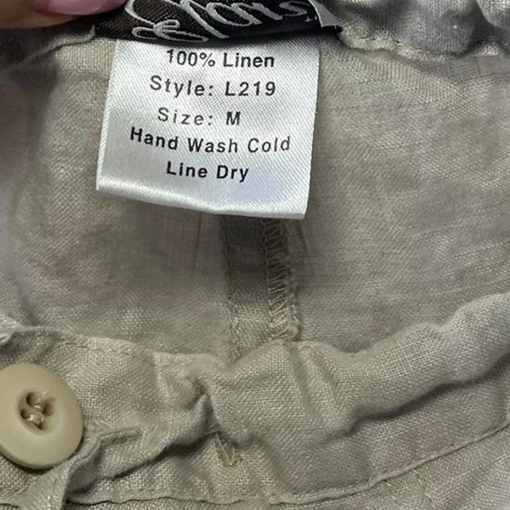Boho 100% Linen Taupe Drawstring Cargo Pants – Relaxed Fit - Picture 7 of 7